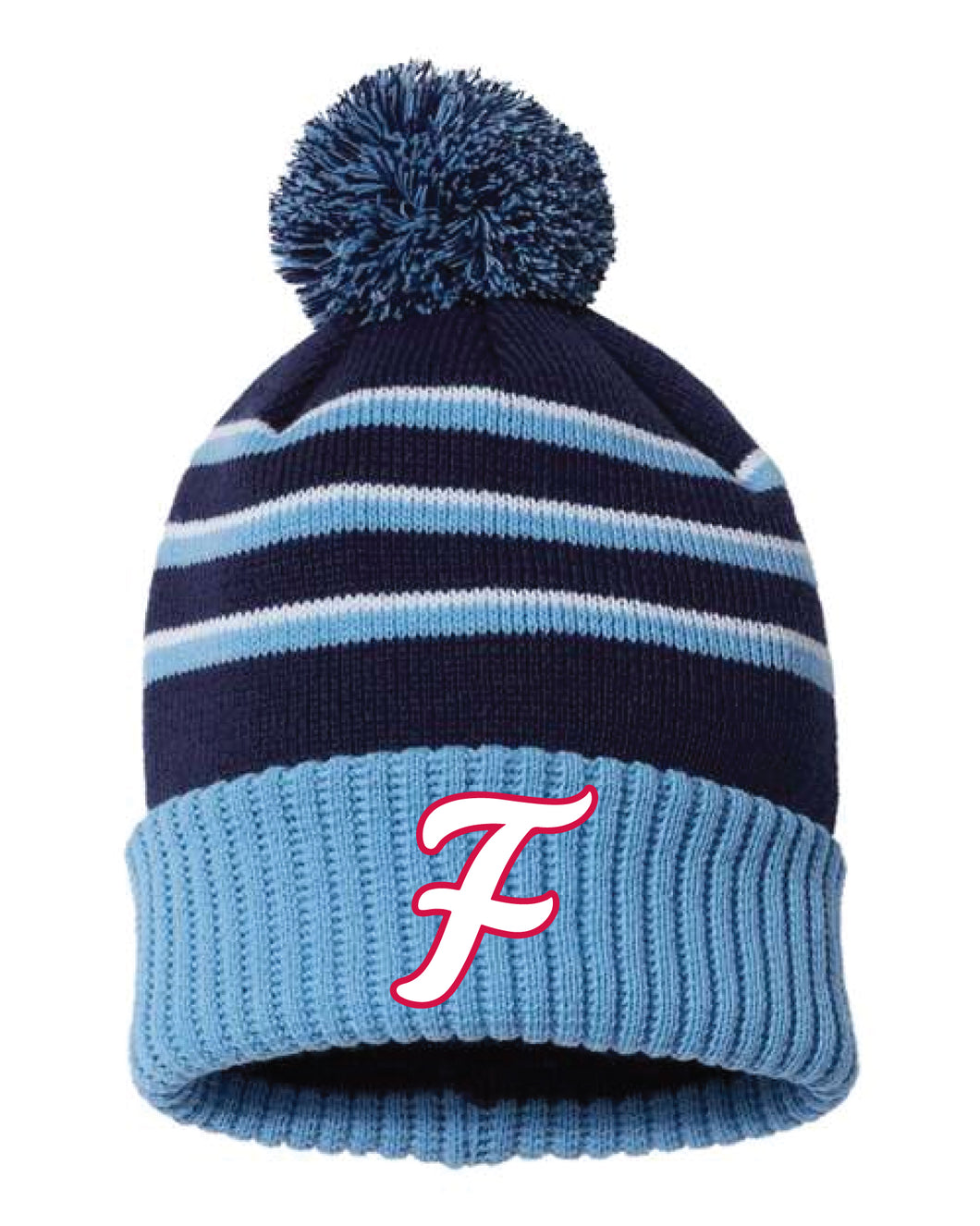 Falcons Baseball Pom Beanie - Navy / Carolina Blue