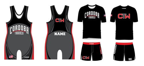 Cordoba Trained Wrestling Package black singlet, Shirt and Board Shorts - 5KounT