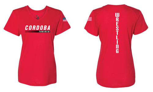 Cordoba Triblend Performance Women's V-Neck T-Shirt Red/Black/Gray - Design A - 5KounT
