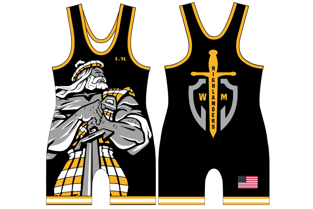 Highlanders Wrestling Club Sublimated Men's Singlet - Design 1 (Black)