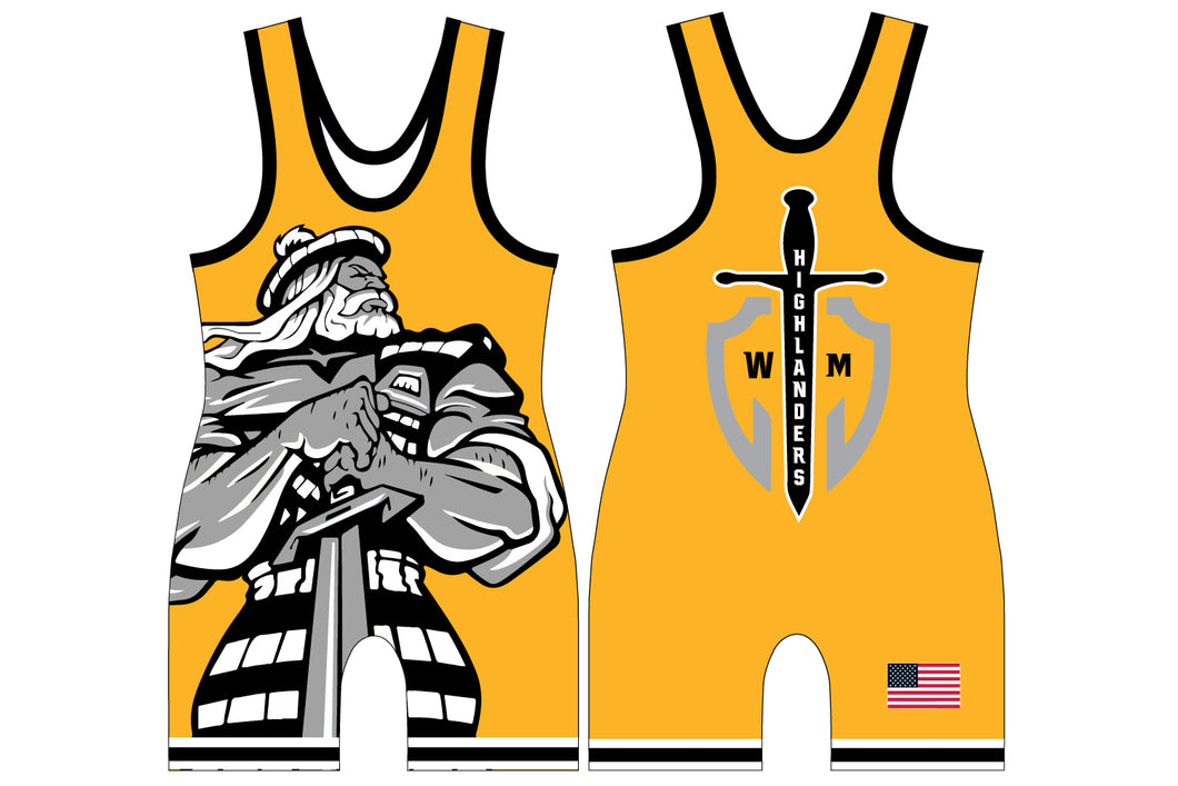 Highlanders Wrestling Club Sublimated Men's Singlet - Design 2 (Gold)
