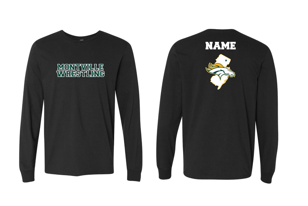 Montville Wrestling Cotton Crew Long Sleeve Tee - Black