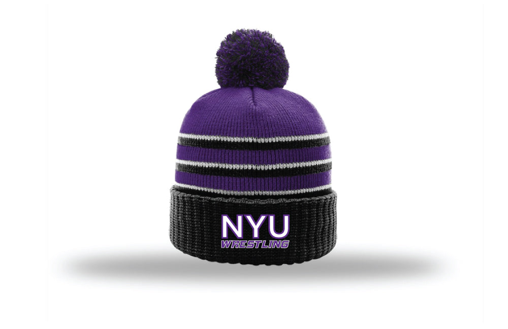 NYU Wrestling Pom Beanie - Purple/Black/White Design - 5KounT