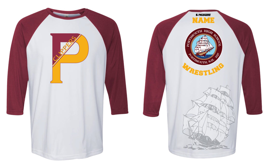 Portsmouth HS Wrestling Baseball Shirt - White/Maroon - 5KounT
