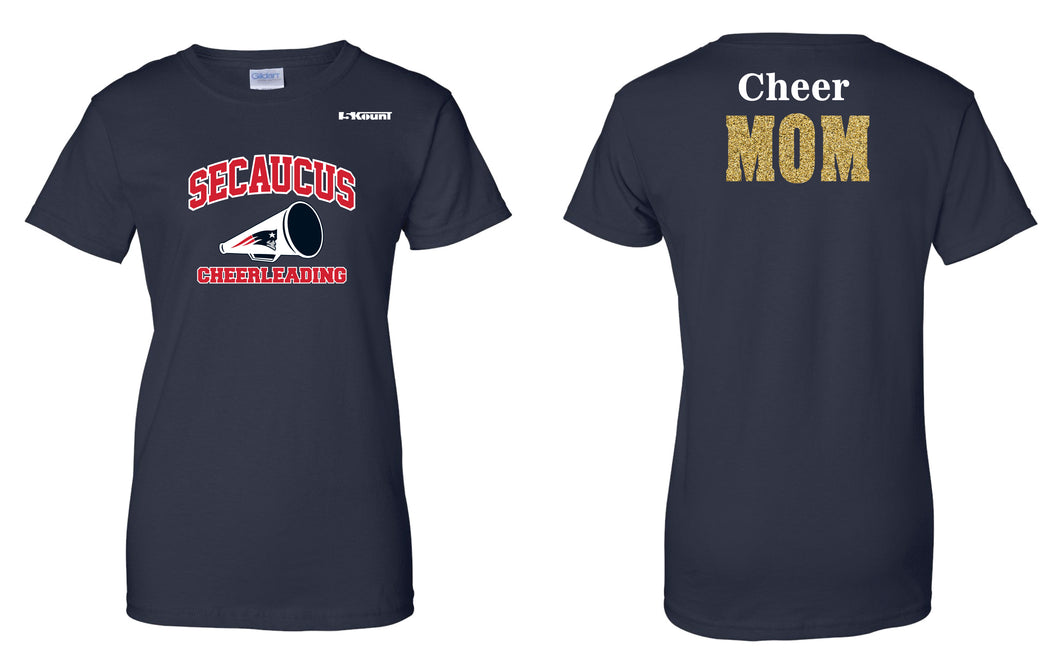 Secaucus Cheer Mom Cotton Glitter Women's Crew Tee - Navy - 5KounT2018