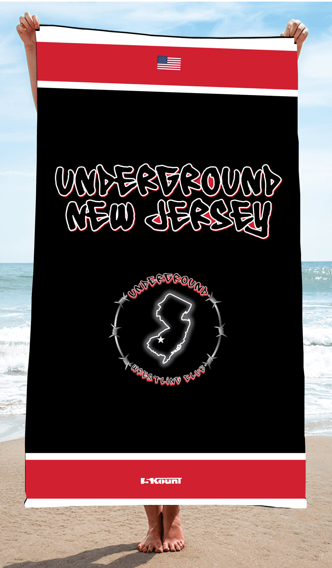 NJ Underground Wrestling Club Sublimated Beach Towel - 5KounT2018