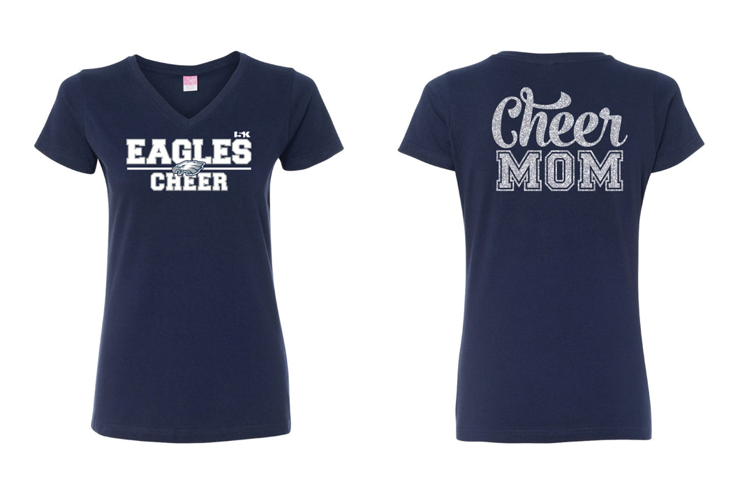 Wethersfield Eagles Cheer Mom Glitter Cotton Women's Crew Tee Navy - 5KounT