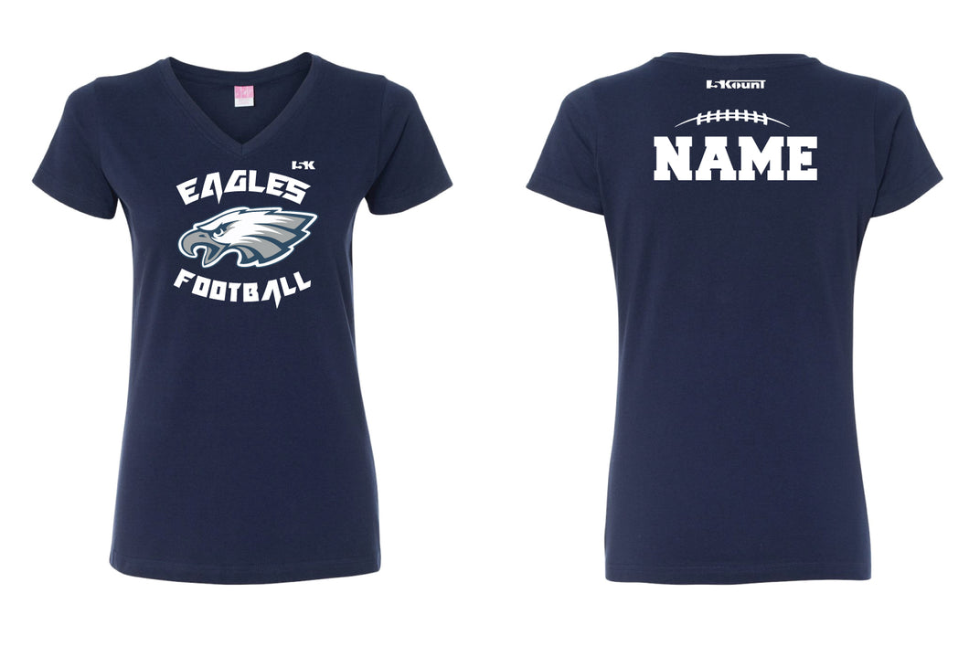 Wethersfield Eagles Football Cotton Women's V-Neck Tee - Navy - 5KounT