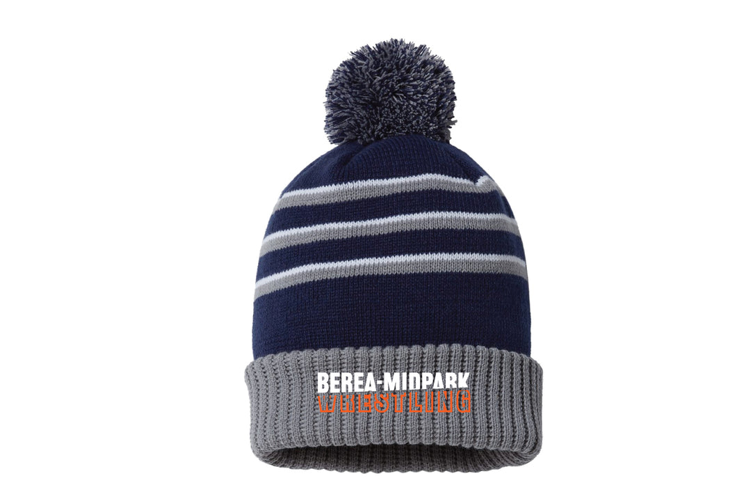Berea Midpark Wrestling Pom Beanie - Navy & Gray - 5KounT