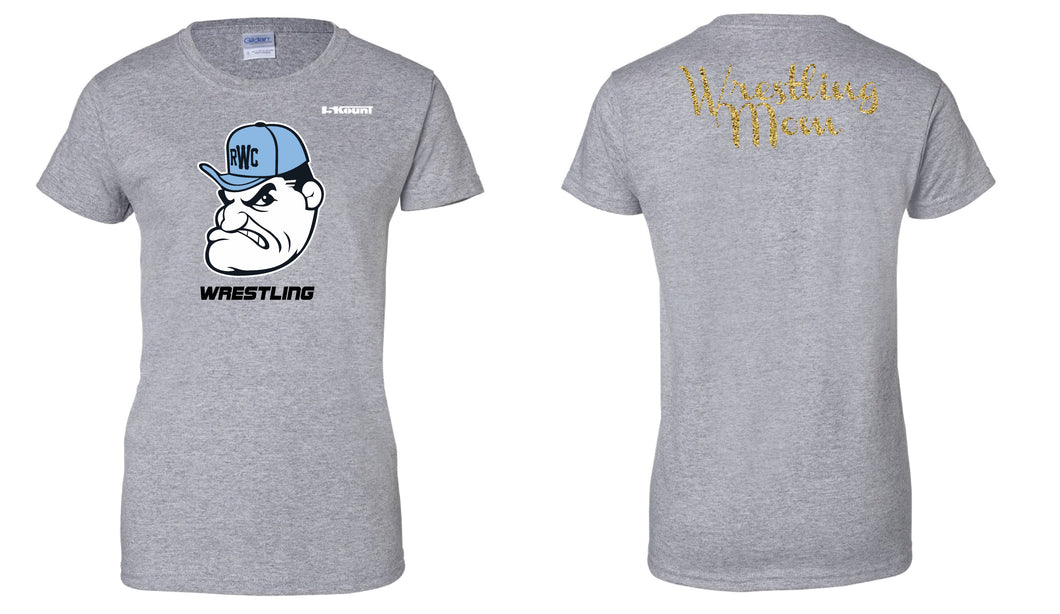 Rebel Wrestling Mom Cotton Glitter Crew Tee - Gray - 5KounT2018
