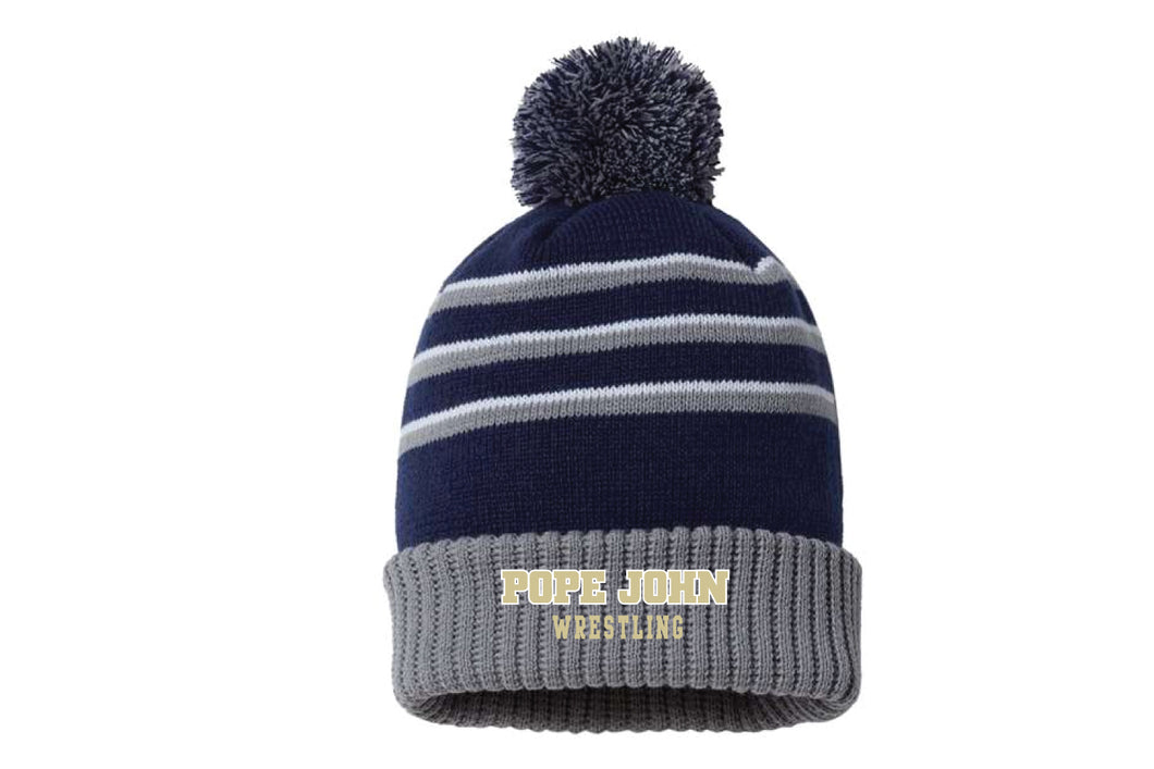 Pope John Wrestling Pom Beanie - Navy/Gray/White