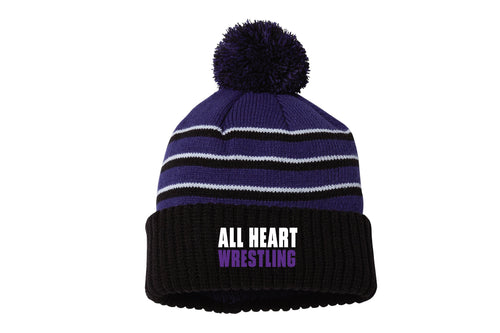 All Heart Wrestling Pom Beanie - Purple/ Black/ White