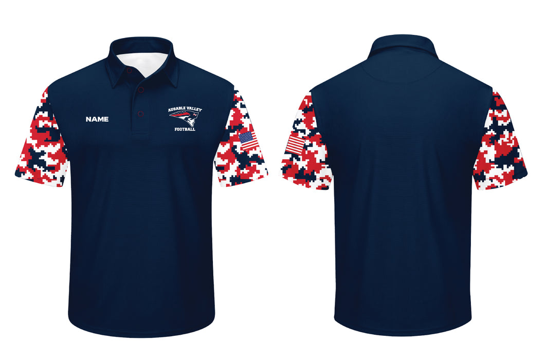 AuSable Patriots Football Sublimated Button Down Polo Shirt Navy