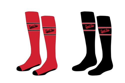 Knock Out Painting Softball Sublimated Knee High Socks - Black / Red