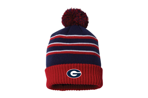 Grassfield Grizzlies Wrestling Pom Beanie - Red/Navy