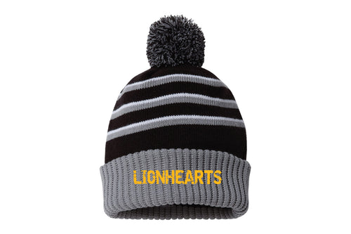 Lionhearts Wrestling Pom Beanie -  Black/ Grey/ White
