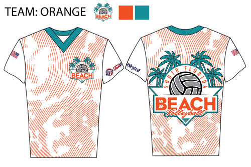 South Florida Beach Volleyball Sublimated Drifit V-Neck Shirt  - Team Orange