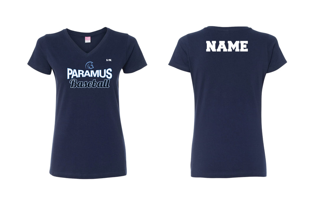Paramus Baseball Cotton Ladies V neck Tee- Navy