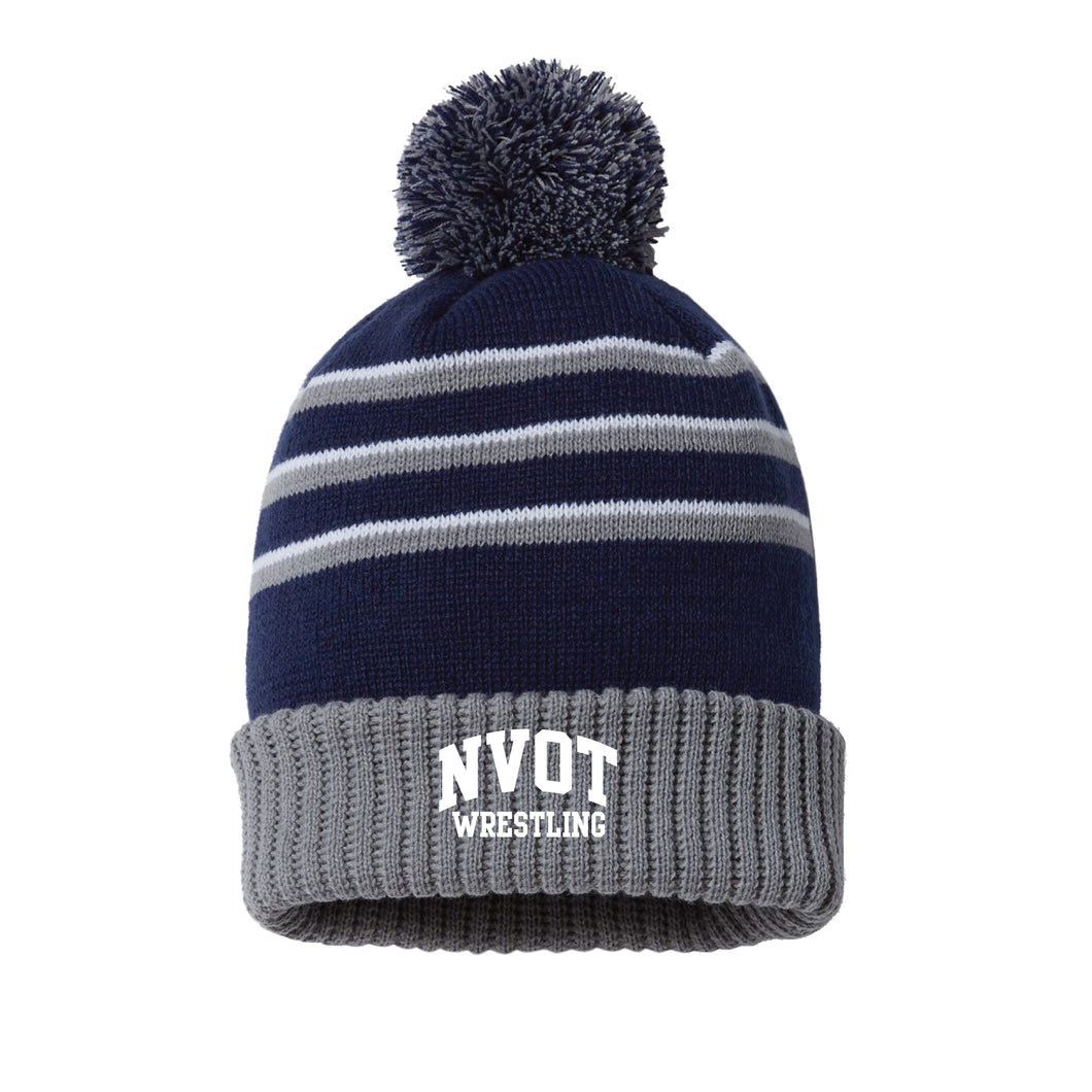 NVOT Wrestling Pom Beanie - Navy/white/Gray