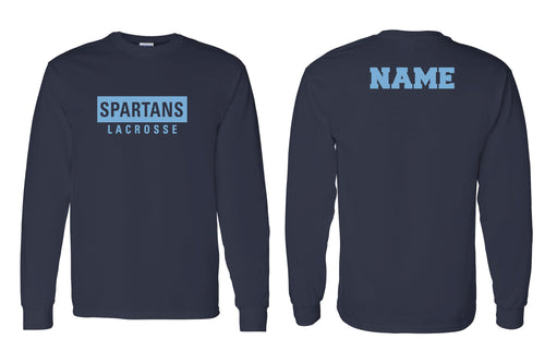Spartans Lacrosse Cotton Crew Long Sleeve League Tee - Navy/Sports Gray