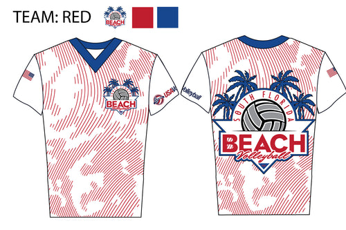 South Florida Beach Volleyball Sublimated Drifit V-Neck Shirt  - Team Red