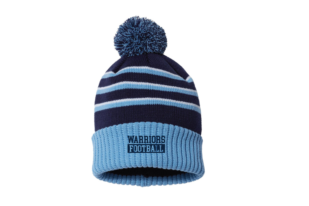 Waldwick Warriors Football Pom Beanie - Navy/ Columbia Blue/ White