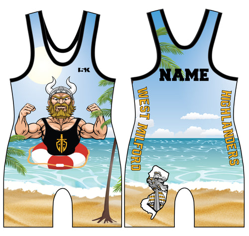 Highlanders Wrestling Club Sublimated Men's Singlet - Design 3 (Beach Theme)