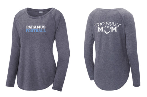 Paramus Football Ladies Long Sleeve Tri-Blend Wicking Scoop Neck Raglan Tee - Design 1 (Navy)