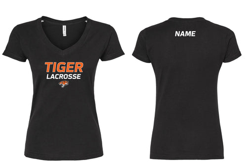 Tiger Lacrosse Women's Cotton V-Neck Tee - Black