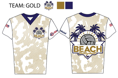 South Florida Beach Volleyball Sublimated Drifit V-Neck Shirt - Team Gold