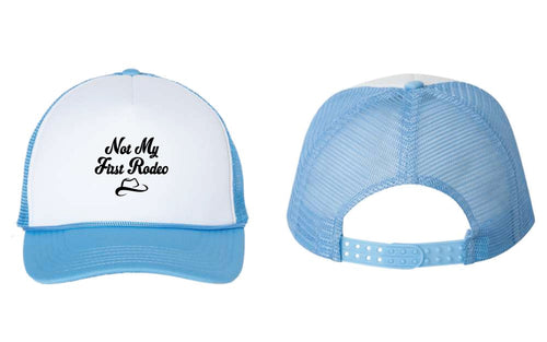 Not My First Rodeo Snapback Trucker Cap - White/Baby Blue