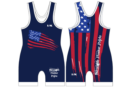 USA Patriot Collection Wrestling Sublimated Strength Honor Pride Singlet - Navy
