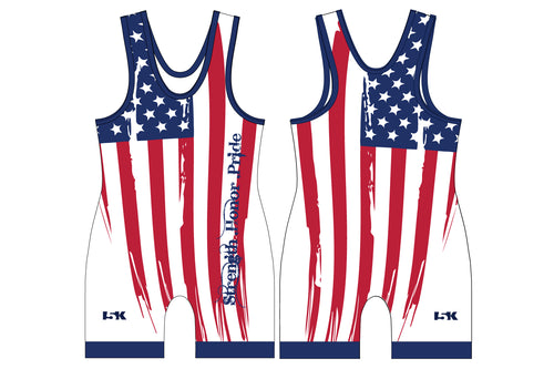 USA Patriot Collection Wrestling Sublimated Strength Honor Pride Singlet - White