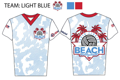 South Florida Beach Volleyball Sublimated Drifit V-Neck Shirt - Team Light Blue