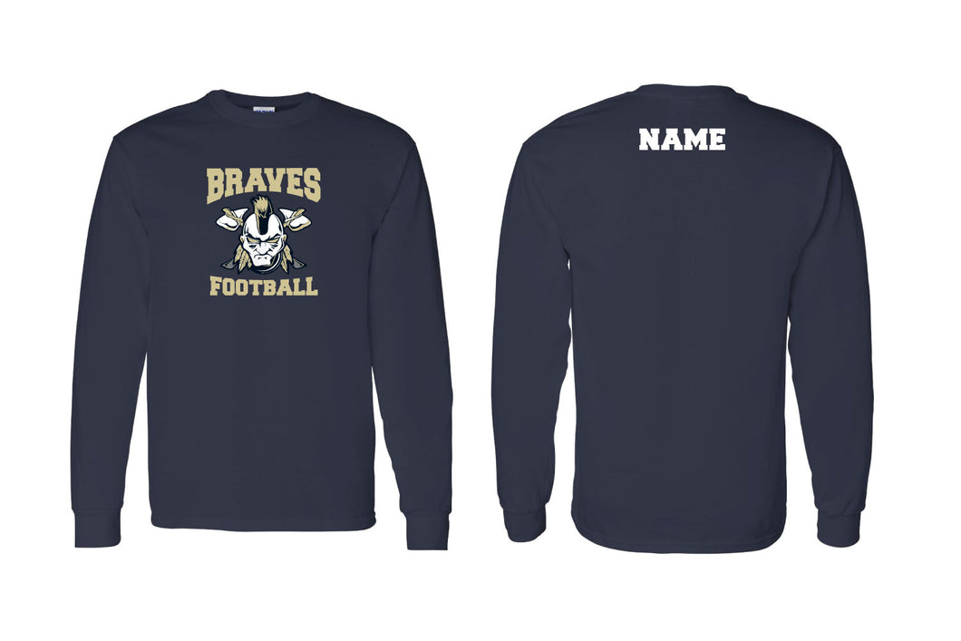 Braves Football Cotton Crew Long Sleeve Tee - Design 1 (Navy)