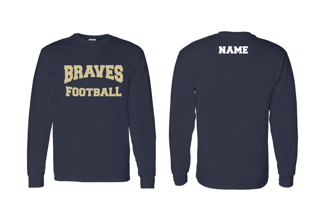 Braves Football Cotton Crew Long Sleeve Tee - Design 2 (Navy)