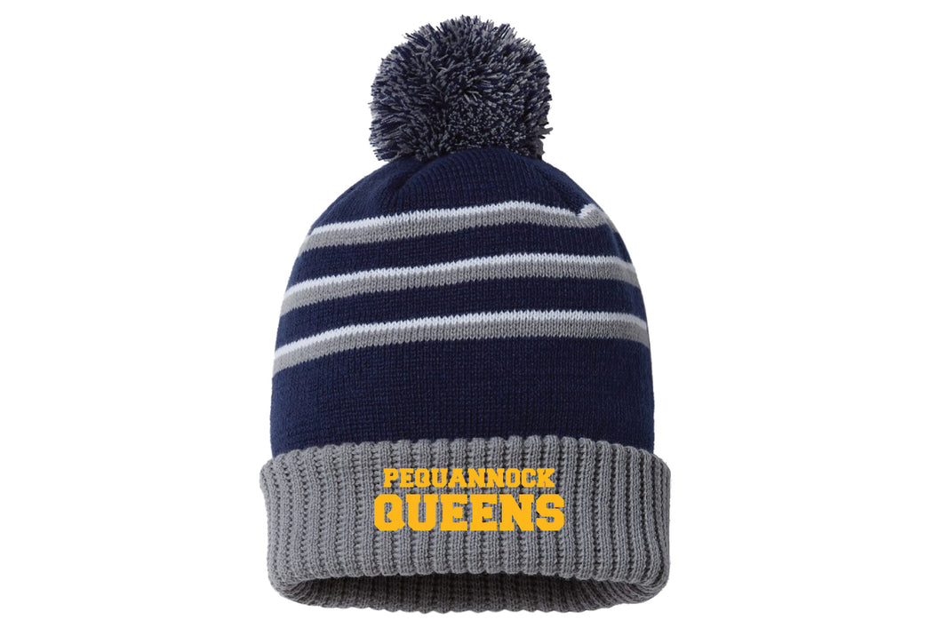 Pequannock Queens Soccer Pom Beanie - Navy/Gray