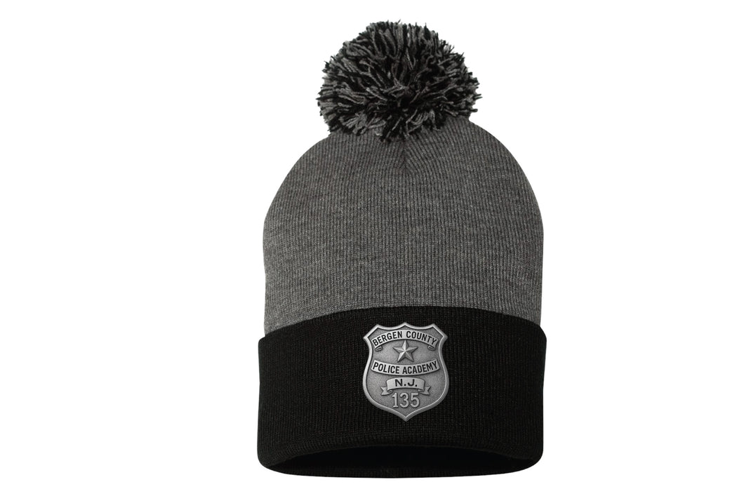 #135 Bergen County Police Academy Pom Beanie -Grey/Black