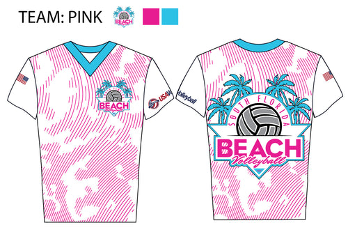 South Florida Beach Volleyball Sublimated Drifit V-Neck Shirt  - Team Pink