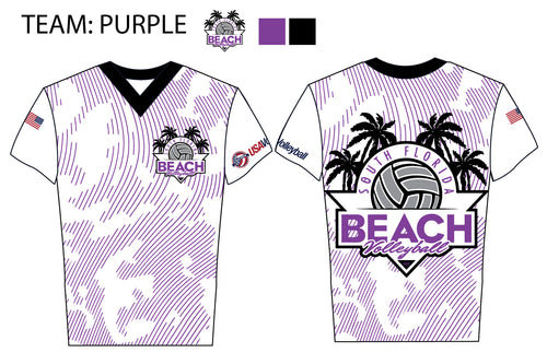 South Florida Beach Volleyball Sublimated Drifit V-Neck Shirt  - Team Purple