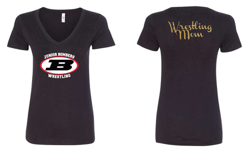 Boonton Wrestling Glitter Cotton Women's V-Neck Tee - Black