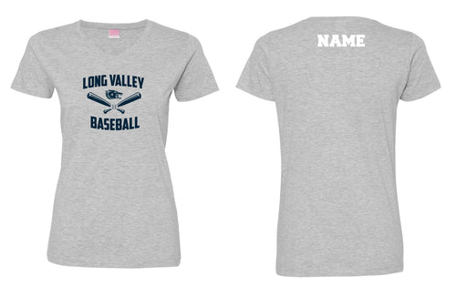 Long Valley Baseball Cotton Women's V-Neck Tee - Grey