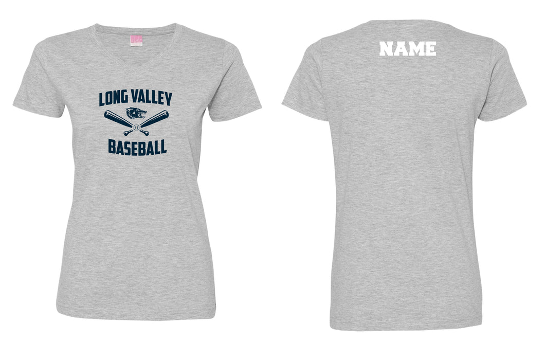 Long Valley Baseball Cotton Women's V-Neck Tee - Grey