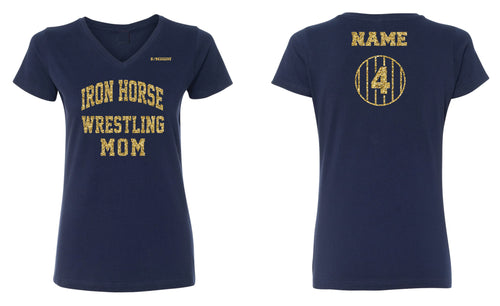Iron Horse Wrestling Mom Cotton Women's V-Neck Tee - Navy - 5KounT2018