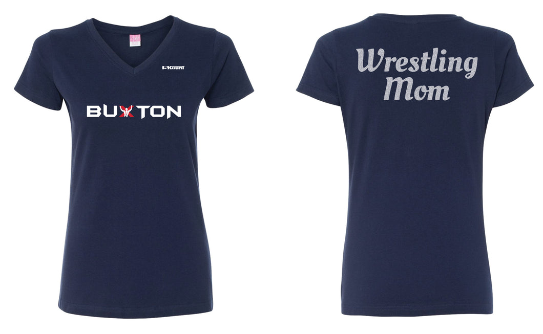 Buxton Wrestling Mom Glitter Cotton Ladies' V-Neck Tee - Navy - 5KounT2018