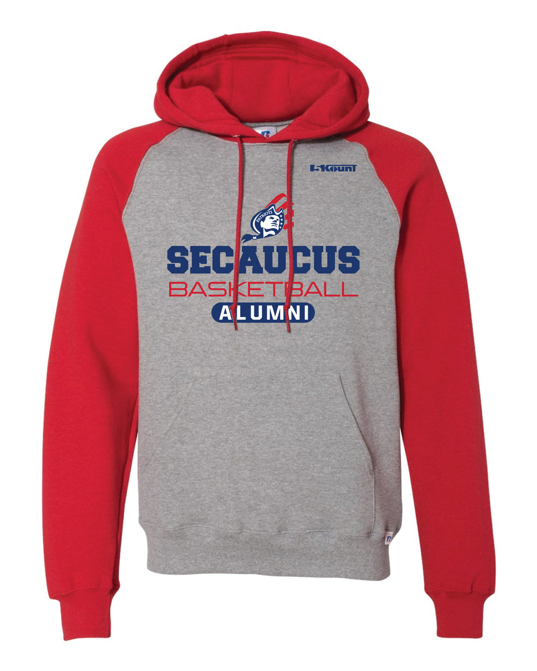 Secaucus High School Basketball Alumni Russell Athletic Colorblock Raglan Hooded Sweatshirt  - Grey/Red - 5KounT2018