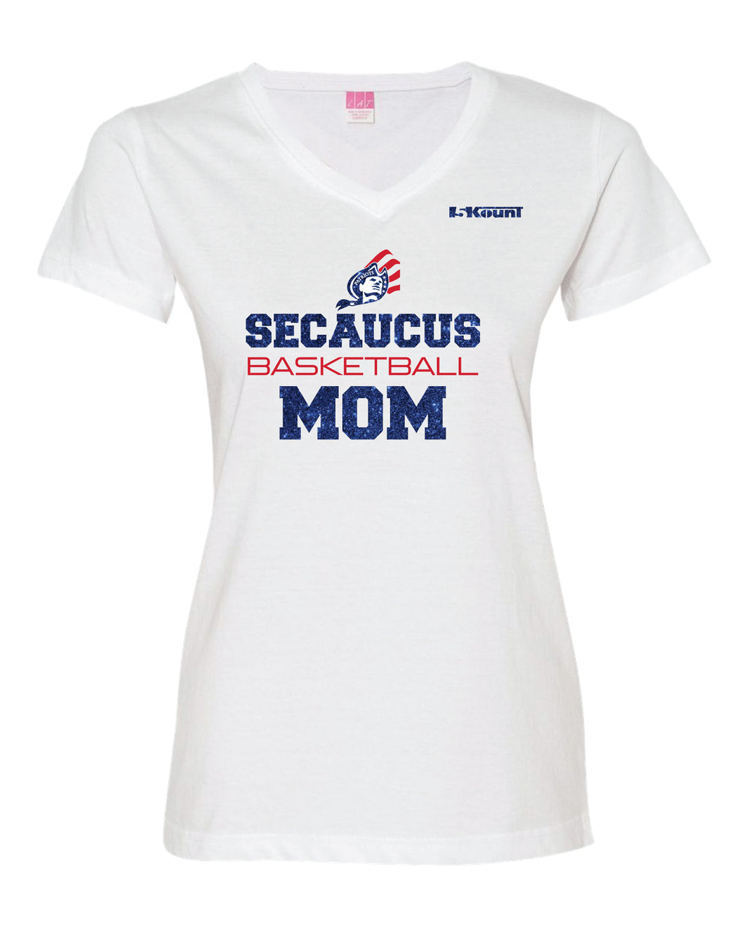 Secaucus High School Basketball Mom Glitter Cotton Women's V-Neck Tee - White - 5KounT2018