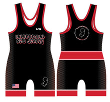 NJ Underground Wrestling Club Sublimated Men's Singlet v2 (Front Logo)- Black/White/Red - 5KounT