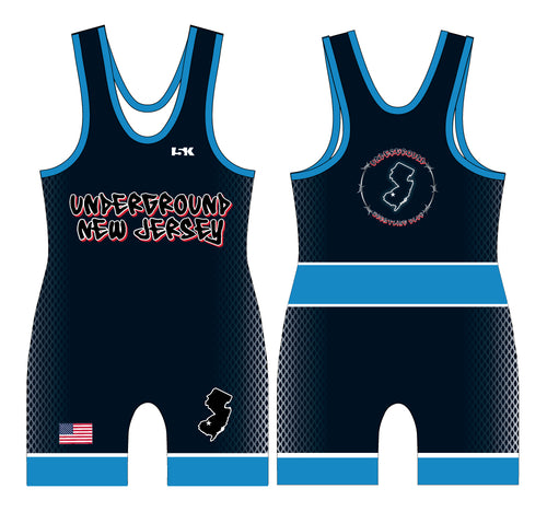 NJ Underground Wrestling Club Men's Freestyle Singlet (Front Logo) - Blue - 5KounT