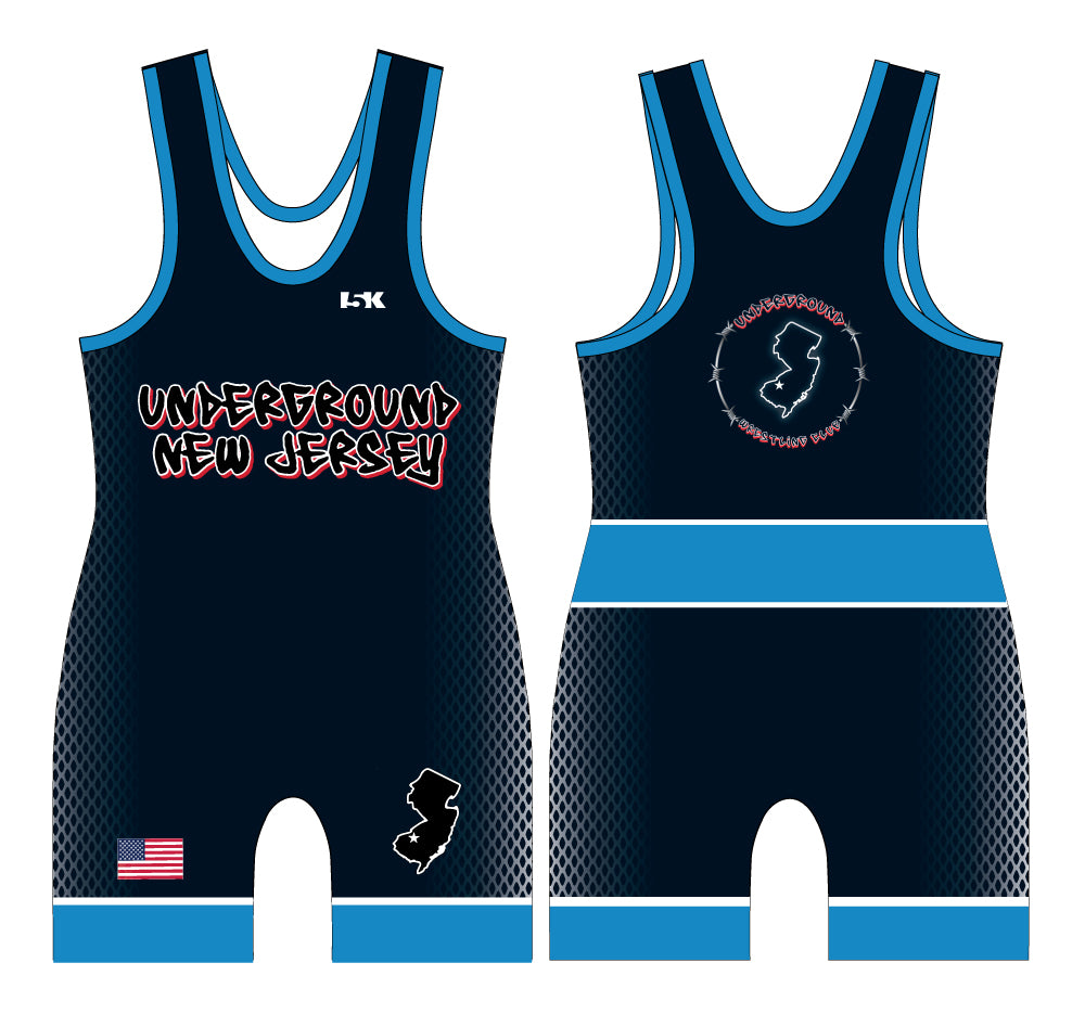 NJ Underground Wrestling Club Men's Freestyle Singlet (Front Logo) - Blue